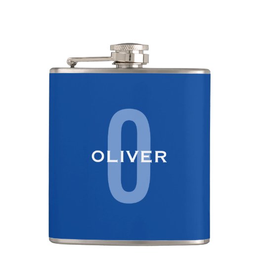 Personalisiertes Monogramm Blau Weiß Name Flachmann (Vorderseite)