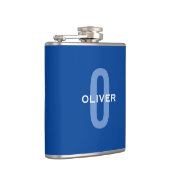 Personalisiertes Monogramm Blau Weiß Name Flachmann (Rechts)