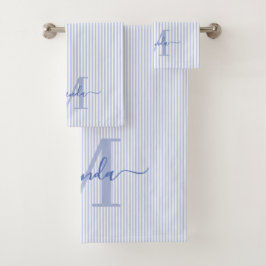 Personalisiertes Monogramm Blau & Weiße Streifen Badhandtuch Set