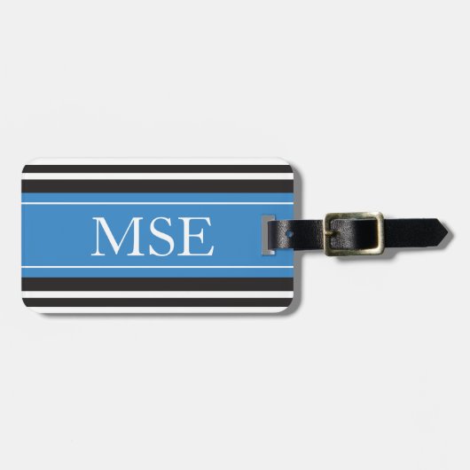 Personalisiertes Monogramm-blaues Schwarzes Gepäckanhänger (Vorderseite horizontal)