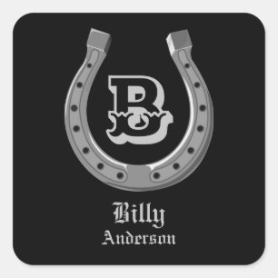 Personalisiertes Monogramm Cowboy-Hufeisen Quadratischer Aufkleber