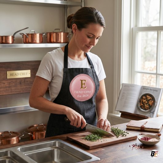 Personalisiertes Monogramm des Chefkochs in Rosa u Schürze
