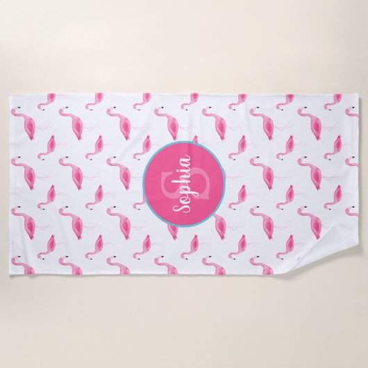 Personalisiertes Monogramm des Flamingomusters Strandtuch (Vorderseite)