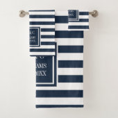Personalisiertes Monogramm des Navy Blue Strips Badhandtuch Set (Insitu)