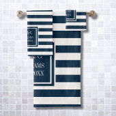 Personalisiertes Monogramm des Navy Blue Strips Badhandtuch Set