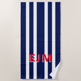Personalisiertes Monogramm des Navy Blue Strips Strandtuch
