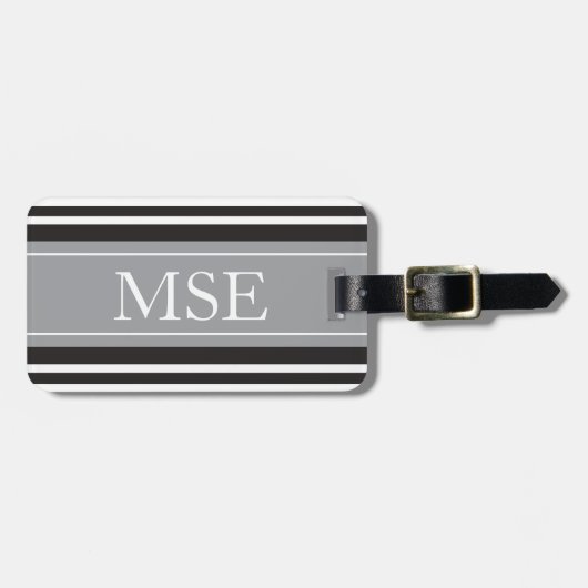 Personalisiertes Monogramm-dunkelgraue schwarze Gepäckanhänger (Vorderseite horizontal)