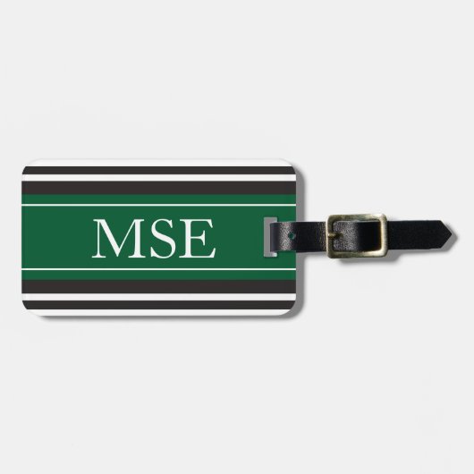 Personalisiertes Monogramm-dunkelgrüne schwarze Gepäckanhänger (Vorderseite horizontal)