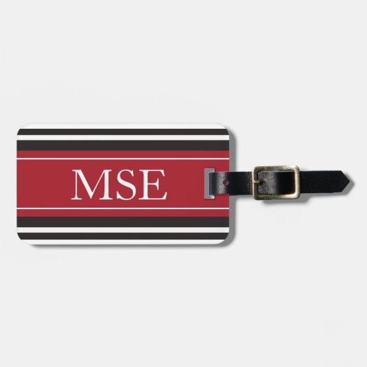 Personalisiertes Monogramm-dunkelrote schwarze Gepäckanhänger (Vorderseite horizontal)