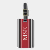 Personalisiertes Monogramm-dunkelrote schwarze Gepäckanhänger (Vorderseite vertikal)