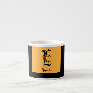 Personalisiertes Monogramm E Floral Schwarz Orange Espressotasse