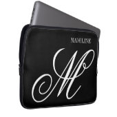 Personalisiertes Monogramm elegant schwarz und wei Laptopschutzhülle (Vorne Rechts)