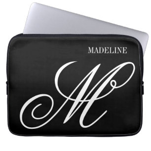 Personalisiertes Monogramm elegant schwarz und wei Laptopschutzhülle