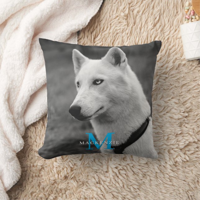Personalisiertes Monogramm Elegantes Dog Pet Foto Kissen (Decke)