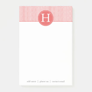 Personalisiertes Monogramm Elegantes Korallen-Chev Post-it Klebezettel