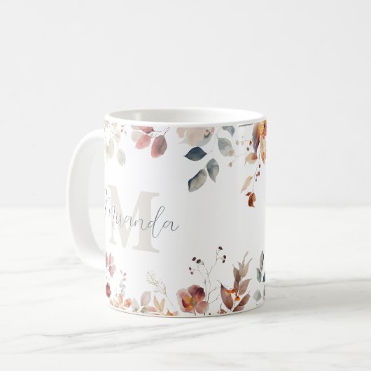 Personalisiertes Monogramm Floral Kaffeetasse (Vorderseite Links)