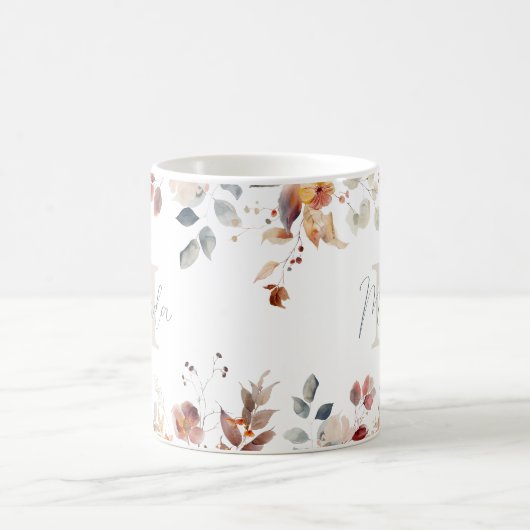 Personalisiertes Monogramm Floral Kaffeetasse (Mittel)