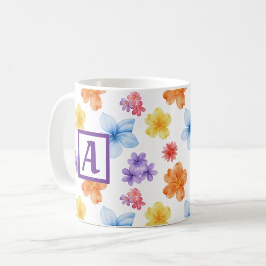 Personalisiertes Monogramm Floral Muster Kaffeetasse (Vorderseite Links)