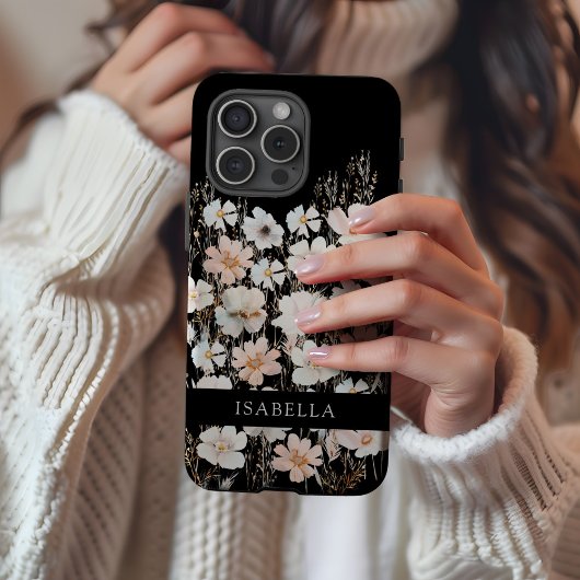 Personalisiertes Monogramm Floral Pattern Schwarz Case-Mate iPhone Hülle