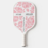 Personalisiertes Monogramm florale Rose Rosa Pickleball Schläger (Rückseite)
