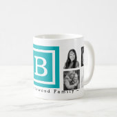 Personalisiertes Monogramm Foto Blau Kaffeetasse (VorderseiteRechts)
