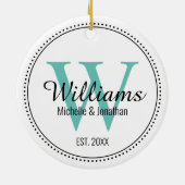 Personalisiertes Monogramm frisch Aquamarines Grün Keramik Ornament (Hinten)