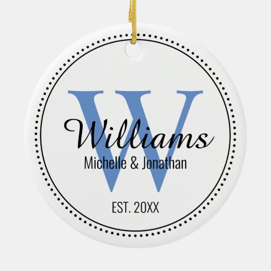 Personalisiertes Monogramm frisch blau Keramik Ornament (Hinten)