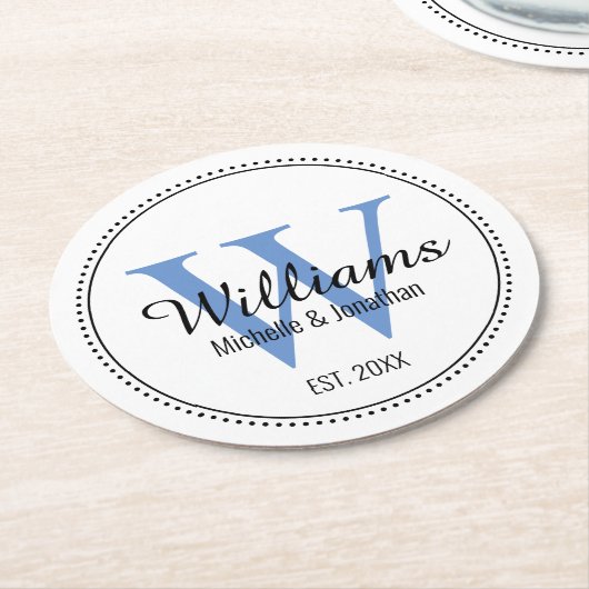 Personalisiertes Monogramm frisch blau Runder Pappuntersetzer (Angewinkelt)