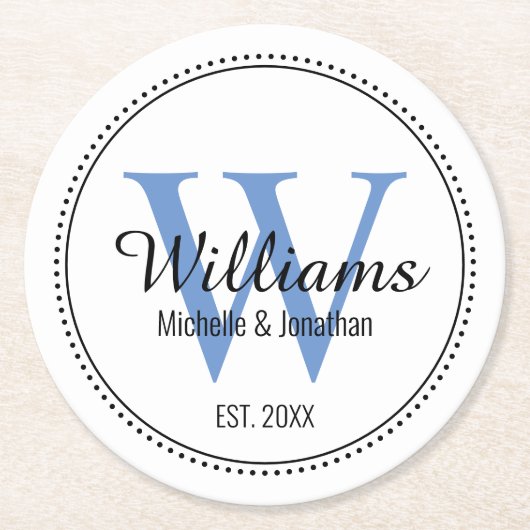 Personalisiertes Monogramm frisch blau Runder Pappuntersetzer (Vorderseite)