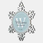 Personalisiertes Monogramm frisch blaues Floral Schneeflocken Zinn-Ornament (Rechts)