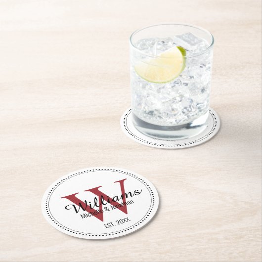 Personalisiertes Monogramm, frisch rot Runder Pappuntersetzer (Vor Ort)