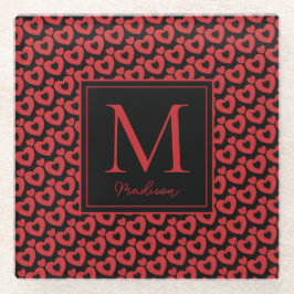 Personalisiertes Monogramm für rote und schwarze H Glasuntersetzer