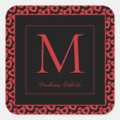 Personalisiertes Monogramm für rote und schwarze H Quadratischer Aufkleber (Vorderseite)