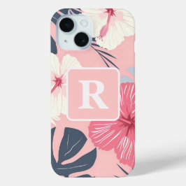 Personalisiertes Monogramm für tropischen Hibiskus Case-Mate iPhone Hülle