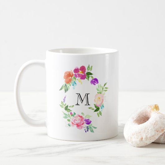 Personalisiertes Monogramm für weibliche Blumenkra Kaffeetasse (Mit Donut)