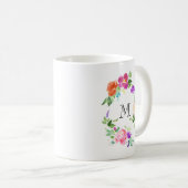 Personalisiertes Monogramm für weibliche Blumenkra Kaffeetasse (VorderseiteRechts)