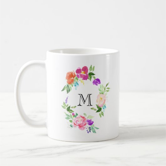 Personalisiertes Monogramm für weibliche Blumenkra Kaffeetasse (Links)