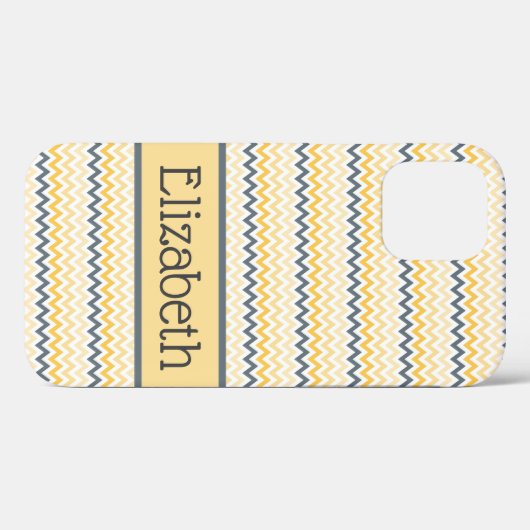 Personalisiertes Monogramm Gelbgrau Zickzack Case-Mate iPhone Hülle (Rückseite (Horizontal))