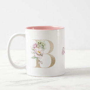 Personalisiertes Monogramm Gold Buchstabe B Rosa B Zweifarbige Tasse