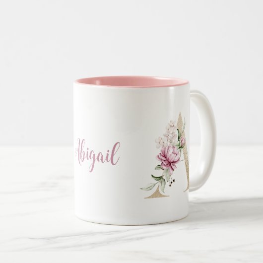 Personalisiertes Monogramm Gold Letter A Rosa Farb Zweifarbige Tasse (VorderseiteRechts)