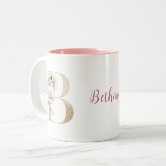 Personalisiertes Monogramm Gold Letter B Rosa Farb Zweifarbige Tasse (Vorderseite Links)