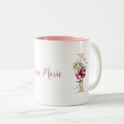 Personalisiertes Monogramm Gold Letter L Pink Zweifarbige Tasse (VorderseiteRechts)