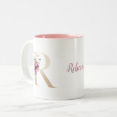 Personalisiertes Monogramm Gold Letter R Rosa Farb Zweifarbige Tasse (Vorderseite Links)