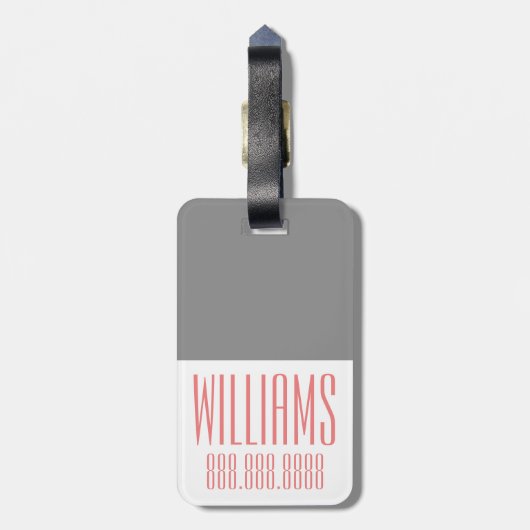 Personalisiertes Monogramm Grau und Koralle Gepäckanhänger (Rückseite vertikal)