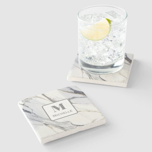 Personalisiertes Monogramm, grau und weiß Steinuntersetzer (Seitenansicht)