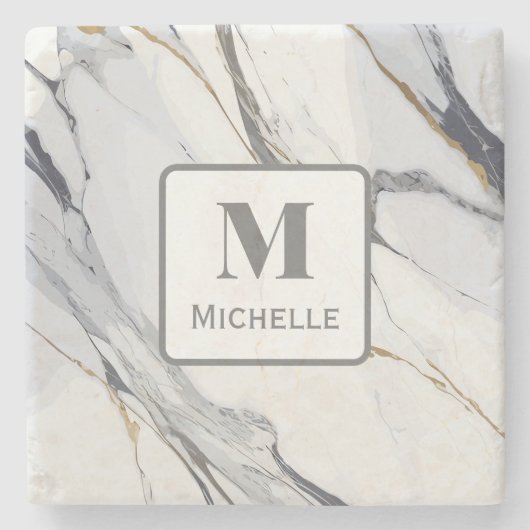 Personalisiertes Monogramm, grau und weiß Steinuntersetzer (Vorderseite)