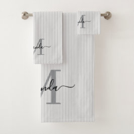 Personalisiertes Monogramm Grau & Weiße Streifen Badhandtuch Set