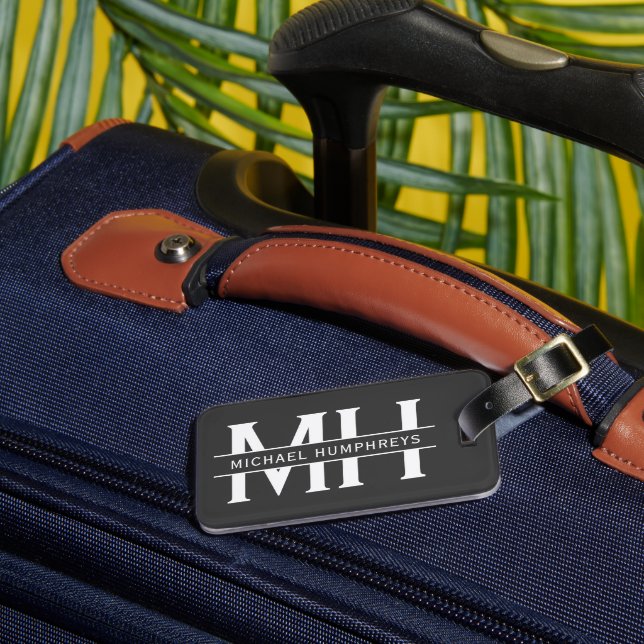 Personalisiertes Monogramm graues Gepäck Gepäckanhänger (Front Insitu 3)