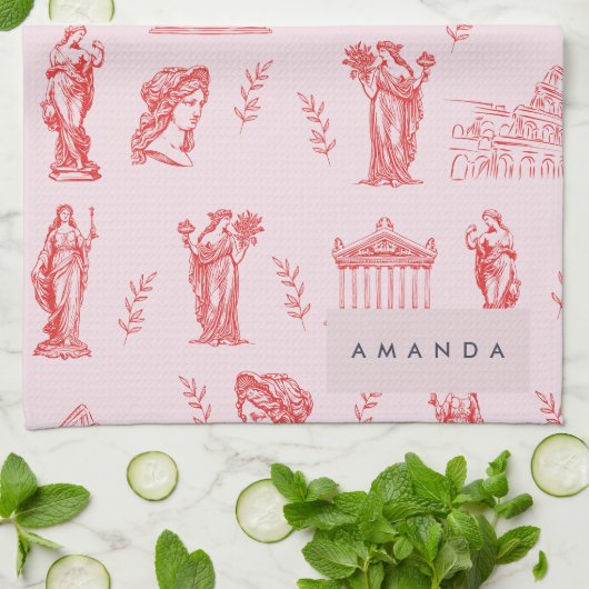 Personalisiertes Monogramm griechisches Statuenges Geschirrtuch (Gefaltet)