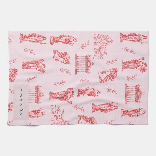 Personalisiertes Monogramm griechisches Statuenges Geschirrtuch (Horizontal)